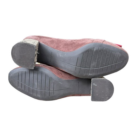 Cole Haan Margarite Kiltie Loafer Pump Brown & Red Suede Snake Heel Size 8.5 - Picture 9 of 12